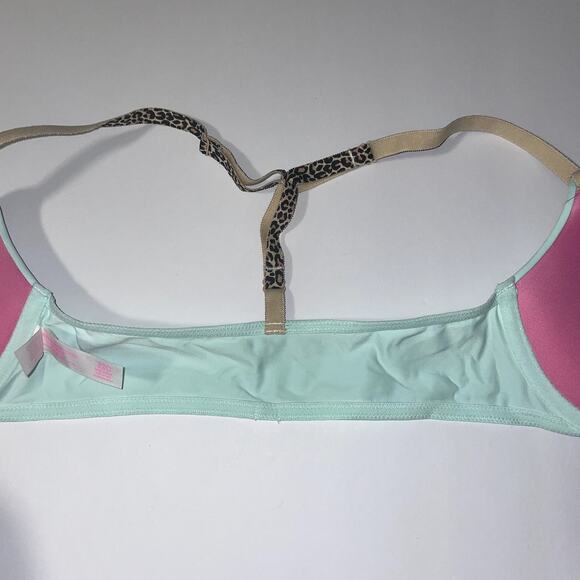 Victoria's Secret PINK Bra Womens 32C Green Mint Front Close Push Up Racerback - Picture 7 of 11